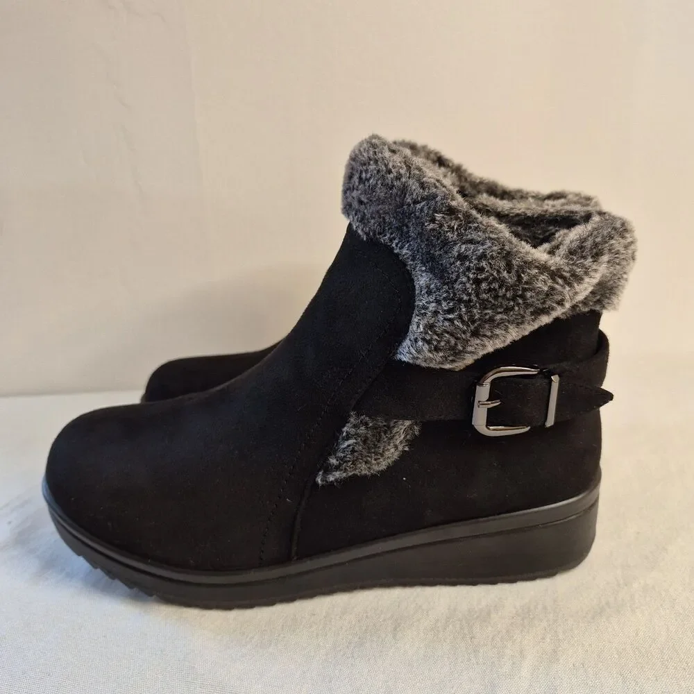 Flexus by Spring Step Womens Santuzza Booties Size 9B Microsuede Faux Fur Black
